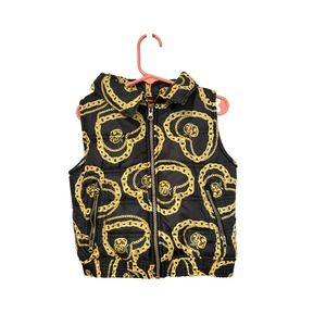 Apple Bottoms Girls Black Gold Chain Heart Puffer Vest Size 4T P33239